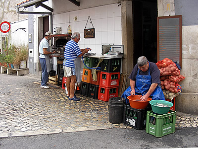 Fish restaurant getting ready for the evening crowd